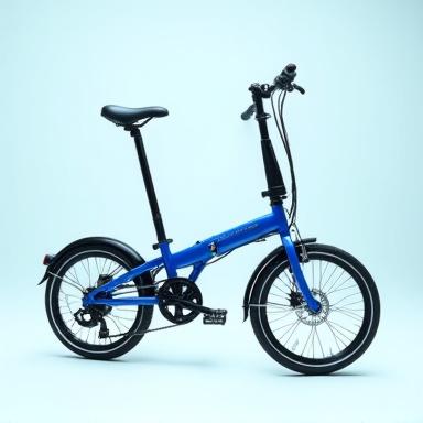 Vélo de ville de couleur bleue, compact et pliant.